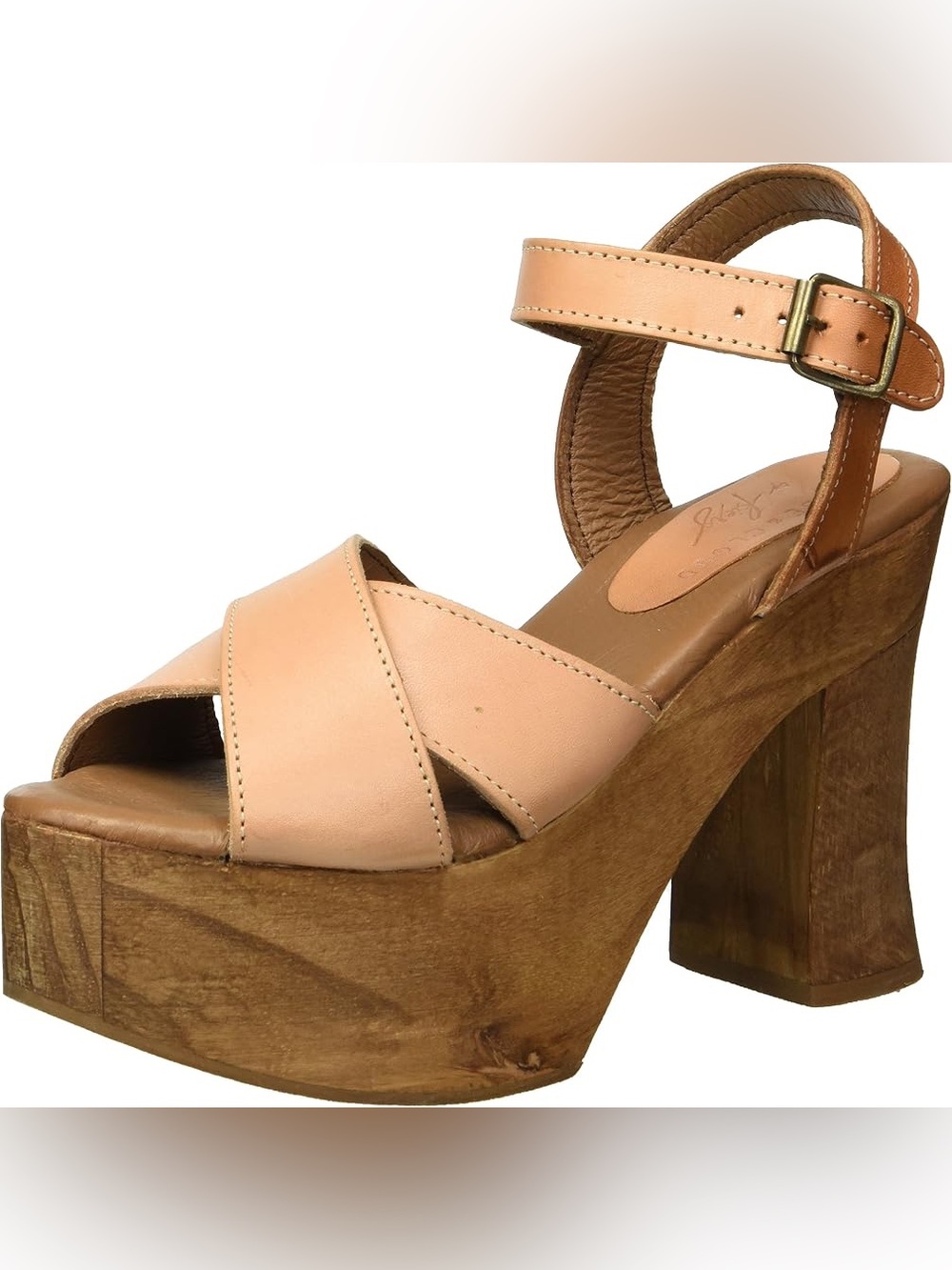 Musse & cloud edeline platform leather wood block heeled sandals size 5